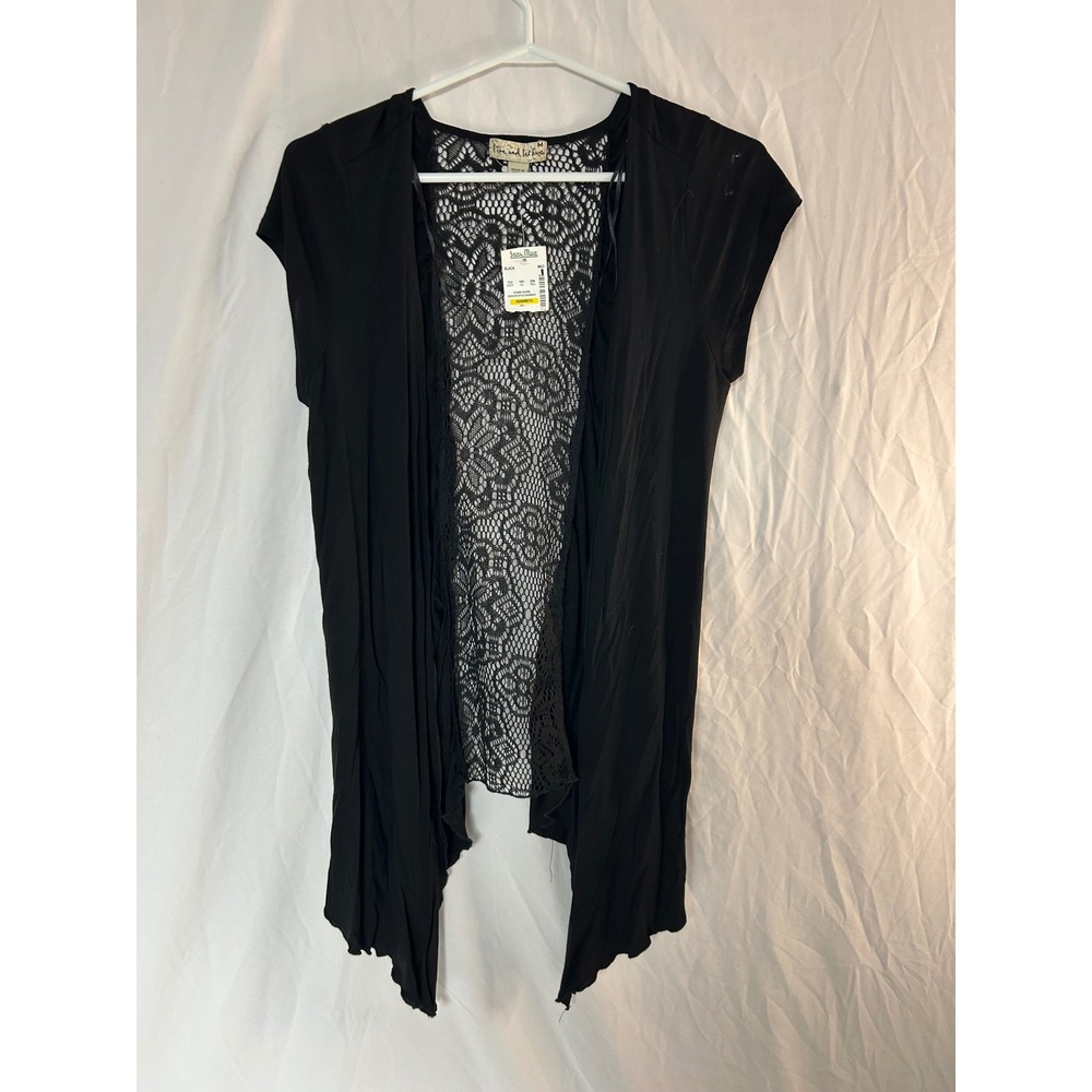 NWT Live and Let Live Womens Black Lace Back Open Front Cardigan Vest XL